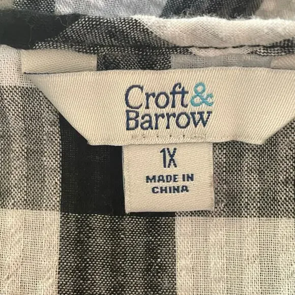 Croft & Barrow Gingham Seersucker Tiered Midi Dress Womens 1X Cottage Coastal - Picture 10 of 12